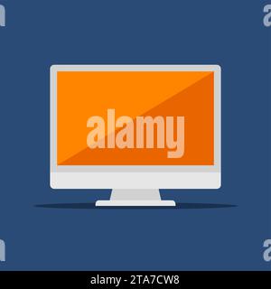Bildschirm PC-Symbol flach auf blauem Hintergrund. Vektorabbildung anzeigen Stock Vektor