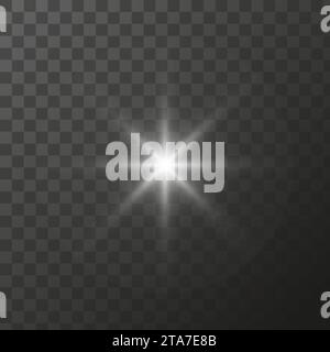 Strahlende Sternenlichter strahlen leuchtende Partikel. Vektor-Spezialeffekt auf transparentem Hintergrund Stock Vektor