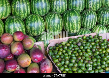 Tropische Früchte auf einem Markt in Costa Rica Stockfoto