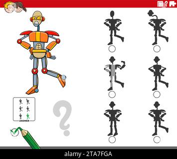 Cartoon-Illustration, wie das richtige Bild für das Lernspiel mit Robotercharakter gefunden wird Stock Vektor