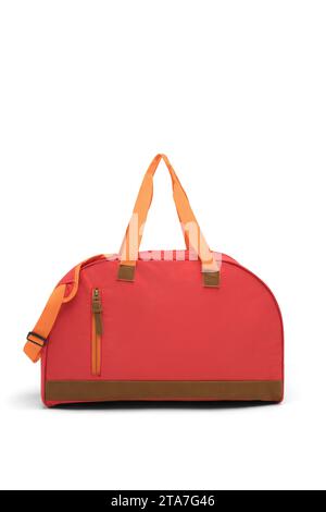 Rosa Farbe leer im Freien trendige Spaß Sport benutzerdefinierte Nylon Cross Body Schultergurt Tasche Duffle Gym Reisetaschen isoliert auf weißem Hintergrund. Modell. Stockfoto