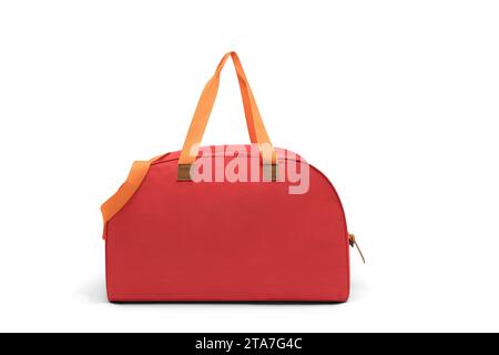 Rosa Farbe leer im Freien trendige Spaß Sport benutzerdefinierte Nylon Cross Body Schultergurt Tasche Duffle Gym Reisetaschen isoliert auf weißem Hintergrund. Modell. Stockfoto