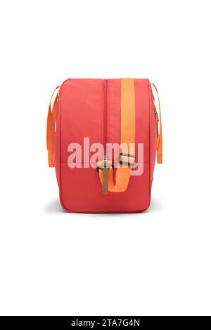 Rosa Farbe leer im Freien trendige Spaß Sport benutzerdefinierte Nylon Cross Body Schultergurt Tasche Duffle Gym Reisetaschen isoliert auf weißem Hintergrund. Modell. Stockfoto