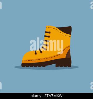 Braunes Wandersymbol auf blauem Hintergrund. Militärschuhe. Vektorabbildung Stock Vektor