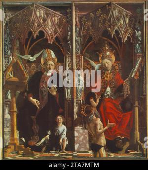 Altarbild der Kirchenväter: St. Augustinus und St. Gregor um 1483 von Michael Pacher Stockfoto