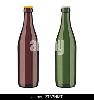 Bierflaschen isoliert auf weißem Hintergrund. Vektorabbildung Stock Vektor