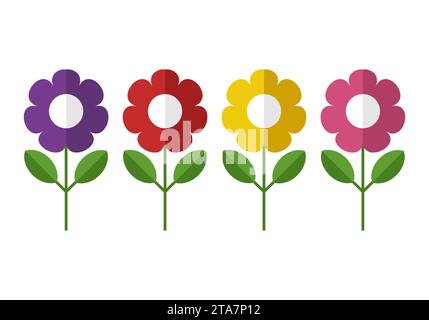 Buntes Blumenset isoliert auf weißem Hintergrund. Vektorabbildung Stock Vektor