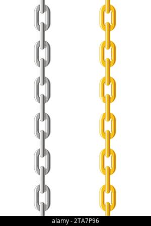 Nahtloses Metallmuster mit goldener und silberner Kette isoliert auf weißem Hintergrund. Vektorabbildung Stock Vektor