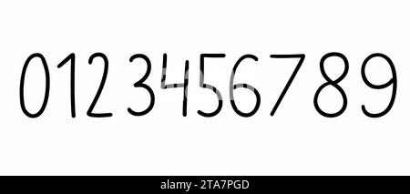Moderne schwarze Ziffern Zahlen Schriftart von 0 bis 9 Schriftarten. Vektor-Illustration in Doodle Hand gezeichnetem Stil isoliert auf weißem Hintergrund. Für Unternehmen Stock Vektor