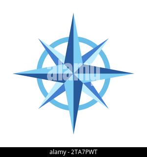 Rose des Windes Symbol und Kompassvektor in schwarz-weiß Farbe isoliert auf weißem Hintergrund. Stock Vektor