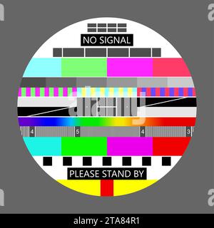 Kein Signal-TV, TV-Testbildschirm, falls kein Signal vorhanden ist. Testkarte oder -Muster, Hintergrund für TV-Auflösung Testdiagramme. Vektorabbildung. Stock Vektor