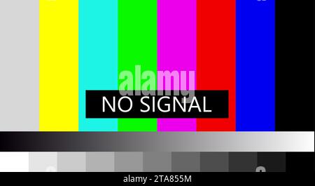 Kein TV-Signal. Kein Signalsymbol, Bildschirm zeigt Farbbalken Muster Fehlermeldung, Problem mit der Verbindung an. 4K, Full hd-Auflösungen. Stock Vektor