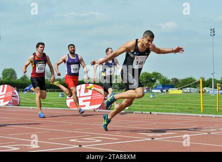 Adam Gemili (East London University), der in der U23 100 m bei den BUCS (British Universities and Colleges Sport) Championships, Bedford Athl, antrat Stockfoto