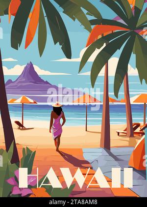 Hawaii Travel Destination Poster im Retro-Stil. Stock Vektor