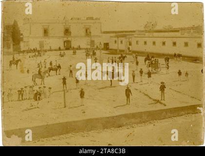 Vida cotidiana en la plaza pública de Actopan. Stockfoto