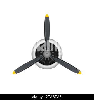 Planierschild-Propeller isoliert auf weißem Hintergrund. Vintage-Flugzeugpropeller mit Radialmotor. Turbinensymbol, Lüfterflügel, Windventilator, Ausrüstung Stock Vektor