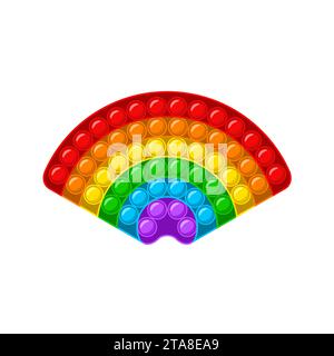 Pop it Fidget, trendiges Anti-Stress-Sinnesspielzeug isoliert auf weißem Hintergrund. Regenbogenform Antistress-Kinderspiel. Farbenfrohes Handspielzeug mit Push-Bubbles Stock Vektor
