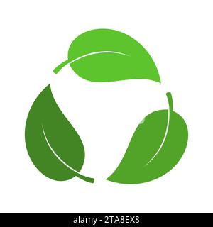 Symbol für Recyclingblätter auf weißem Hintergrund isoliert. Pfeil, der das Konzept des unendlichen Recyclings dreht. Recyceln Sie das Öko-Symbol, das Öko-Symbol Recycling-Müll. Stock Vektor