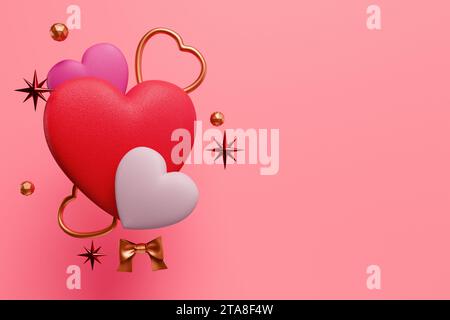 Valentinstag Geburtstag Muttertag. Rot-rosa Herzen.3d-Rendering Stockfoto