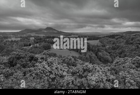 Landschaft in der schottischen Grenze in der Nähe des Aussichtspunkts scotts View. Stockfoto