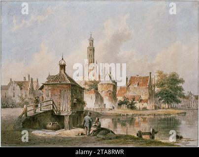 Blick auf Haarlem mit der Spaarne und dem Bakenessekerk von Bartholomeus Johannes van Hove Rijksdienst voor het Cultureel Erfgoed NK1321. Stockfoto