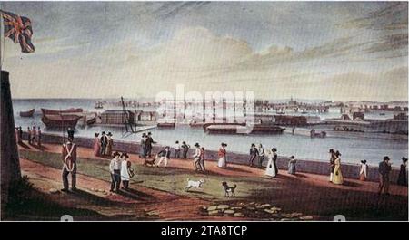 Blick auf die Kingston Naval Dockyard von Fort Henry 1820 Stockfoto