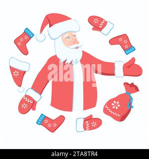Der Weihnachtsmann zeigt mit der Hand in Richtung etwas. Stock Vektor