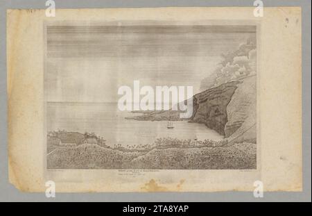 Blick auf die Bucht von Kaawaloa, CA. 1835. Gezeichnet von Miss Thurston, Stich von Kepohoni (1). Stockfoto