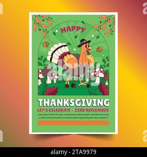 Hand gezeichnete vertikale Poster Vorlage Thanksgiving Tag Feier Design Vektor Illustration Stock Vektor