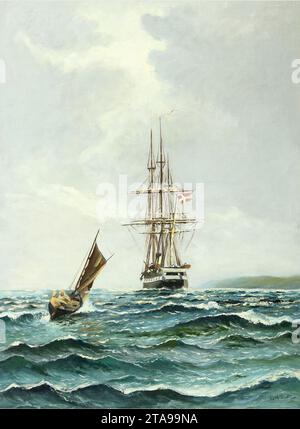 Vilhelm Bille - Seascape med Fregatten Jylland. Stockfoto