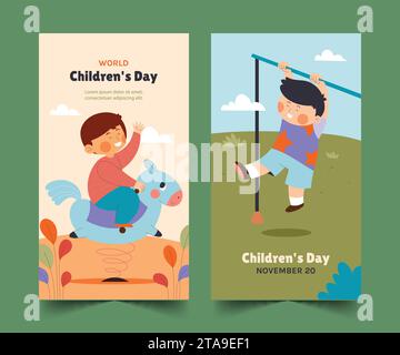 Flache Banner Sammlung Welt Kindertagfeier Design Vektor Illustration Stock Vektor