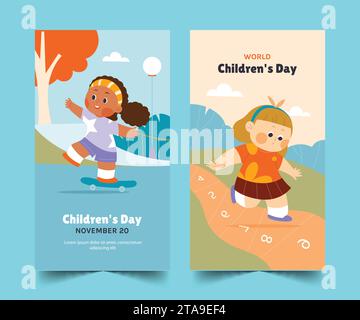 Flache Banner Sammlung Welt Kindertagfeier Design Vektor Illustration Stock Vektor