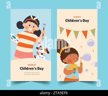 Flache Banner Sammlung Welt Kindertagfeier Design Vektor Illustration Stock Vektor