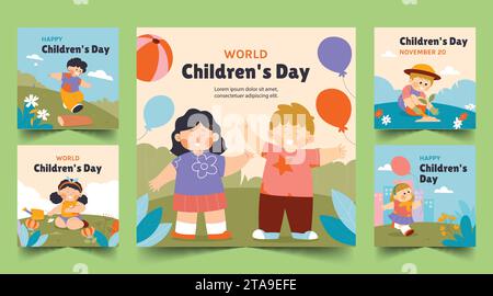 Flache Banner Sammlung Welt Kindertagfeier Design Vektor Illustration Stock Vektor