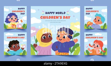 Flache Banner Sammlung Welt Kindertagfeier Design Vektor Illustration Stock Vektor