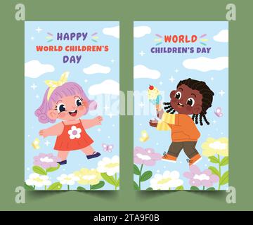 Flache Banner Sammlung Welt Kindertagfeier Design Vektor Illustration Stock Vektor