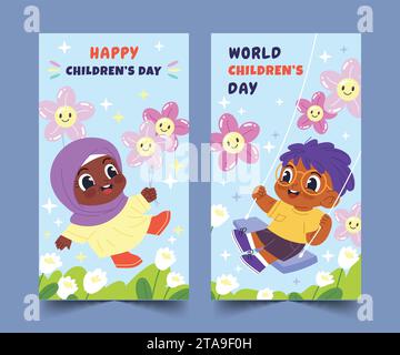 Flache Banner Sammlung Welt Kindertagfeier Design Vektor Illustration Stock Vektor