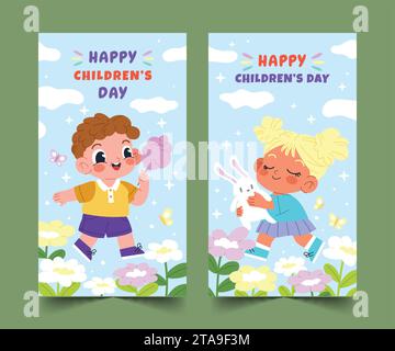 Flache Banner Sammlung Welt Kindertagfeier Design Vektor Illustration Stock Vektor