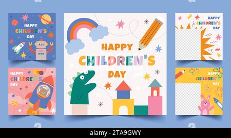 Flache Banner Sammlung Welt Kindertagfeier Design Vektor Illustration Stock Vektor