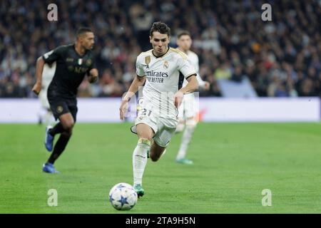 MADRID, SPANIEN - 29. NOVEMBER: Brahim Diaz von Real Madrid beim Spiel der UEFA CHAMPIONS LEAGUE 2023/24 zwischen Real Madrid und Neapel im Santiago Bernabeu Stadion. Guille Martinez/AFLO/Alamy Live News Stockfoto