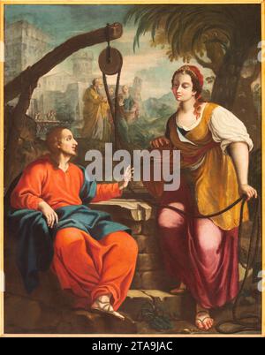 VICENZA, ITALIEN - 6. NOVEMBER 2023: Das Gemälde des Gesprächs Jesu mit der Samaritäerin in der Kirche Chiesa di San Filippo Neri Stockfoto