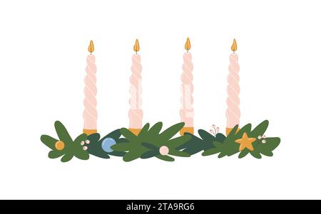 Adventskränze mit Kerzen. Vektor-Illustration in flacher Art Stock Vektor
