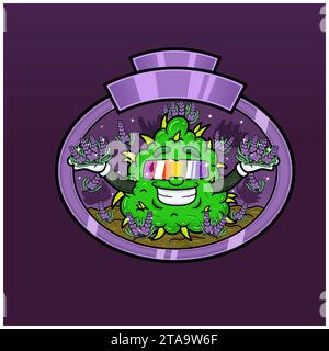 Lavendelgeschmack mit Weed Mascot Cartoon. Unkrautdesign für Logo, Etikett und Verpackungsprodukte. Vektoren und Illustrationen Stock Vektor
