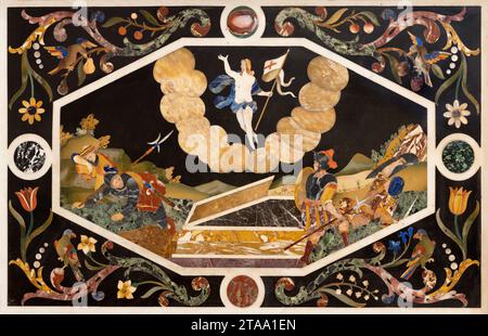 VICENZA, ITALIEN - 7. NOVEMBER 2023: Das Steinmosaik (Pietra Dura) der Auferstehung Jesu auf dem Hauptaltar in der Chiesa di Santa Corona Stockfoto