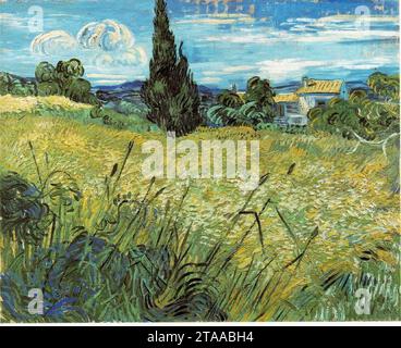 Vincent van Gogh - grünes Weizenfeld mit Zypresse. Stockfoto