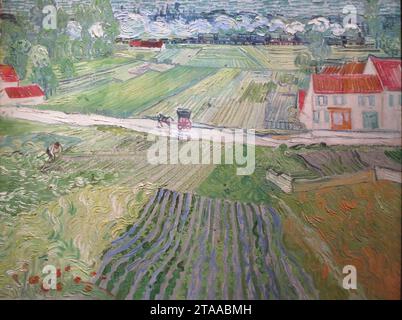 Vincent van Gogh - Landschaft mit Kutsche und Züge (F760). Stockfoto