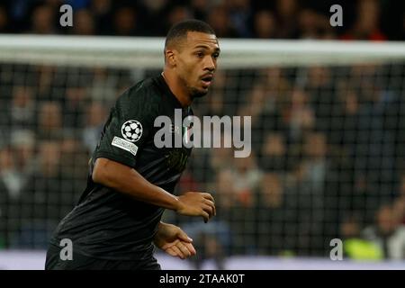 Madrid, Neapel, Spanien. November 2023. Juan Jesus von Neapel während des Fußballspiels der Gruppe C der UEFA Champions League zwischen Real Madrid und SSC Napoli im Estadio Santiago Bernabeu in Madrid, Spanien. 29. November 2023 (Credit Image: © Ciro de Luca/ZUMA Press Wire) NUR REDAKTIONELLE VERWENDUNG! Nicht für kommerzielle ZWECKE! Stockfoto