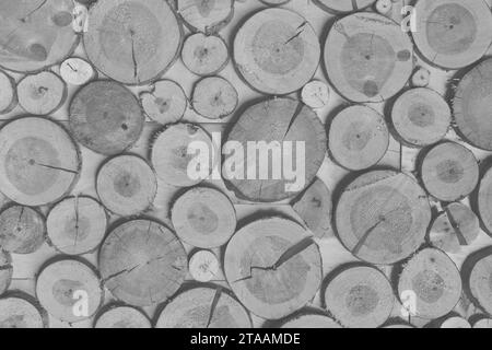 Jährliche Holzringe Grau Gesägt Stumpf Holz Natur Design Abstrakte Muster Textur Monochromer Hintergrund Grau. Stockfoto