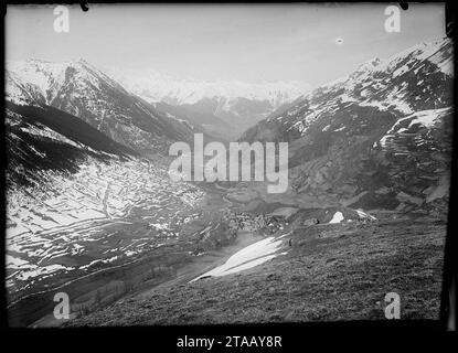 Vista de la Vall d'Aran, nevada. Stockfoto