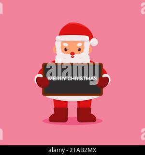 Vektor-Illustration des Weihnachtsmanns mit einer Grußnachricht Frohe Weihnachten auf einem Brett. Weihnachtliches Designkonzept Stock Vektor